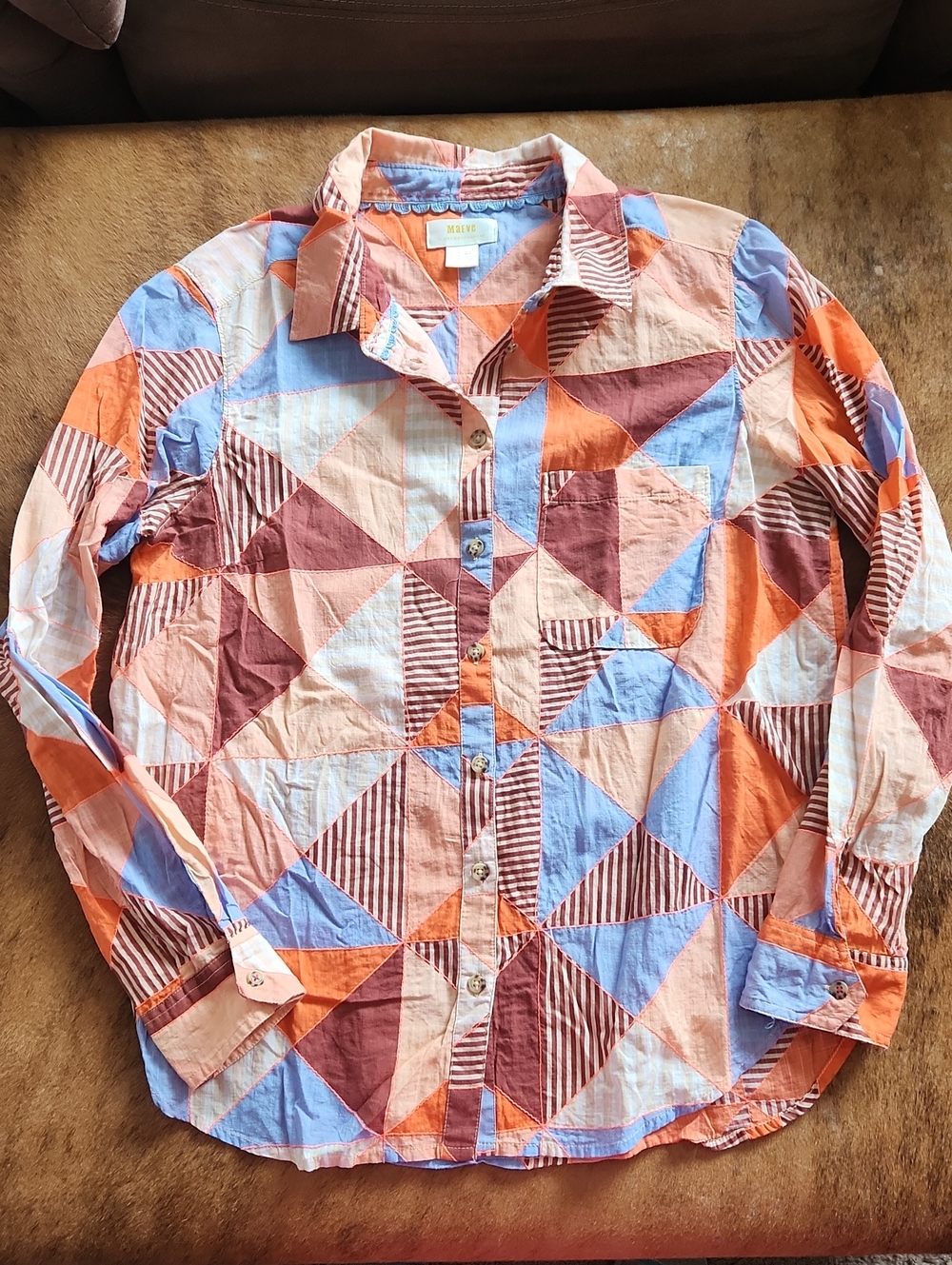 Anthropologie Maeve Patchwork Button Down Shirt Size 8 M